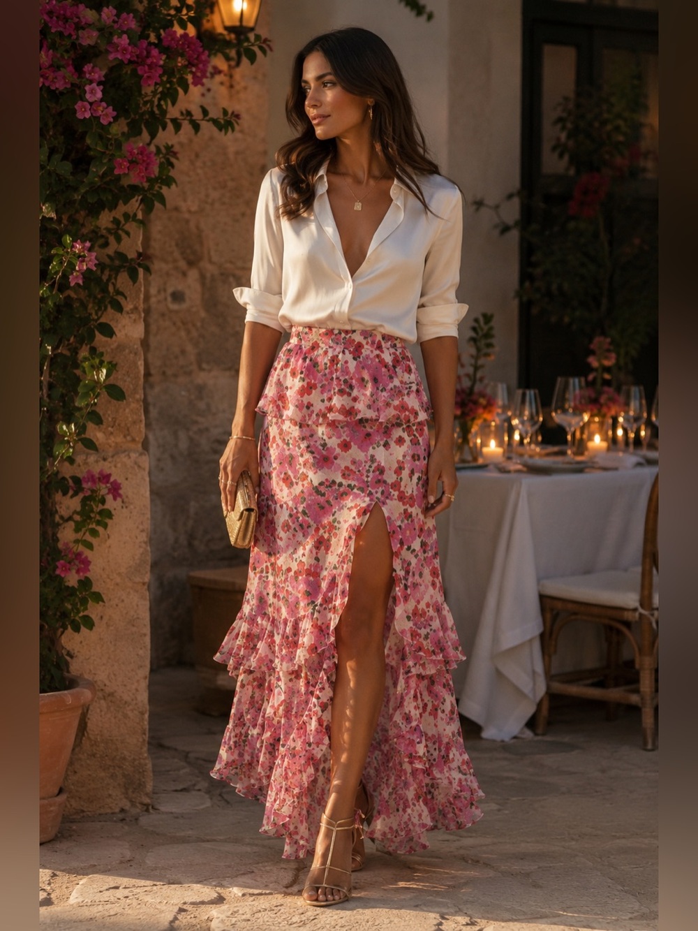 NWT MISA Los Angeles Lucia Floral Ruffle Maxi Skirt Red Poppy Print M